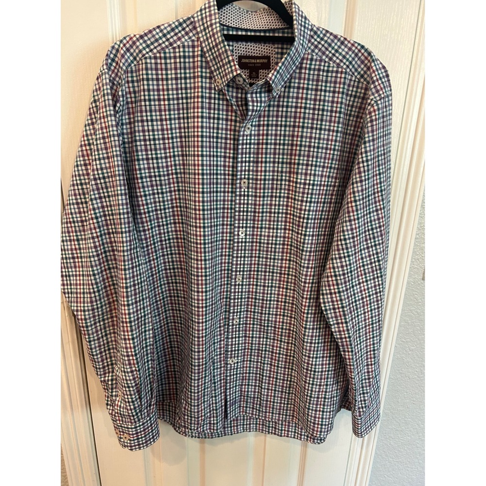 Johnston & Murphy Button Down Shirt Multicolor Plaid Cotton XL Long Sleeve J&M